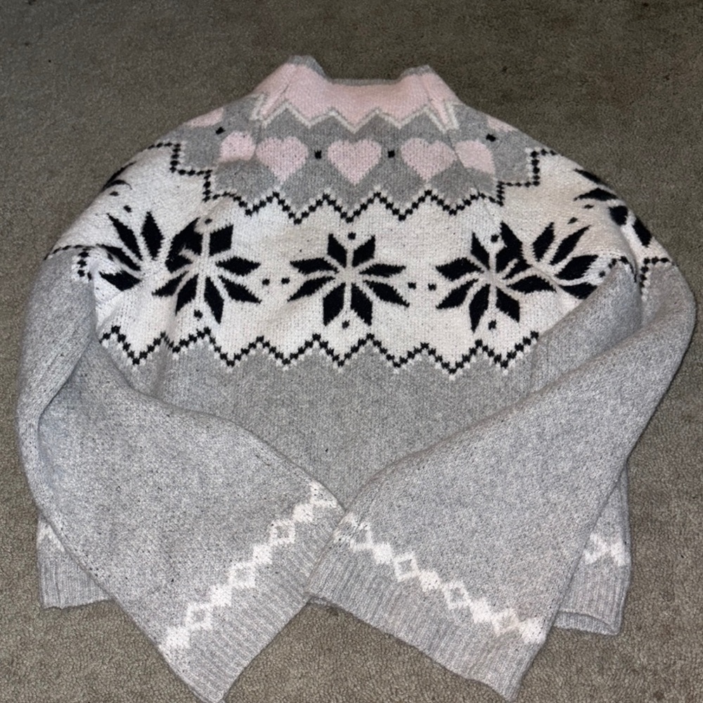 No Boundaries Gray and Pink Cowl Neck Sweater